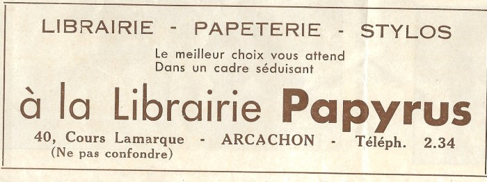 Librairie Papyrus pub 1948